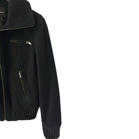 NEW Express Black Wide Collar Wool Blend Bomber Jacket Size Medium - Picture 4 of 10